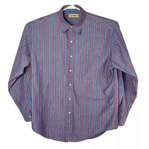 VTG L.L. Bean Mens XL Blue Striped Button Up Shirt